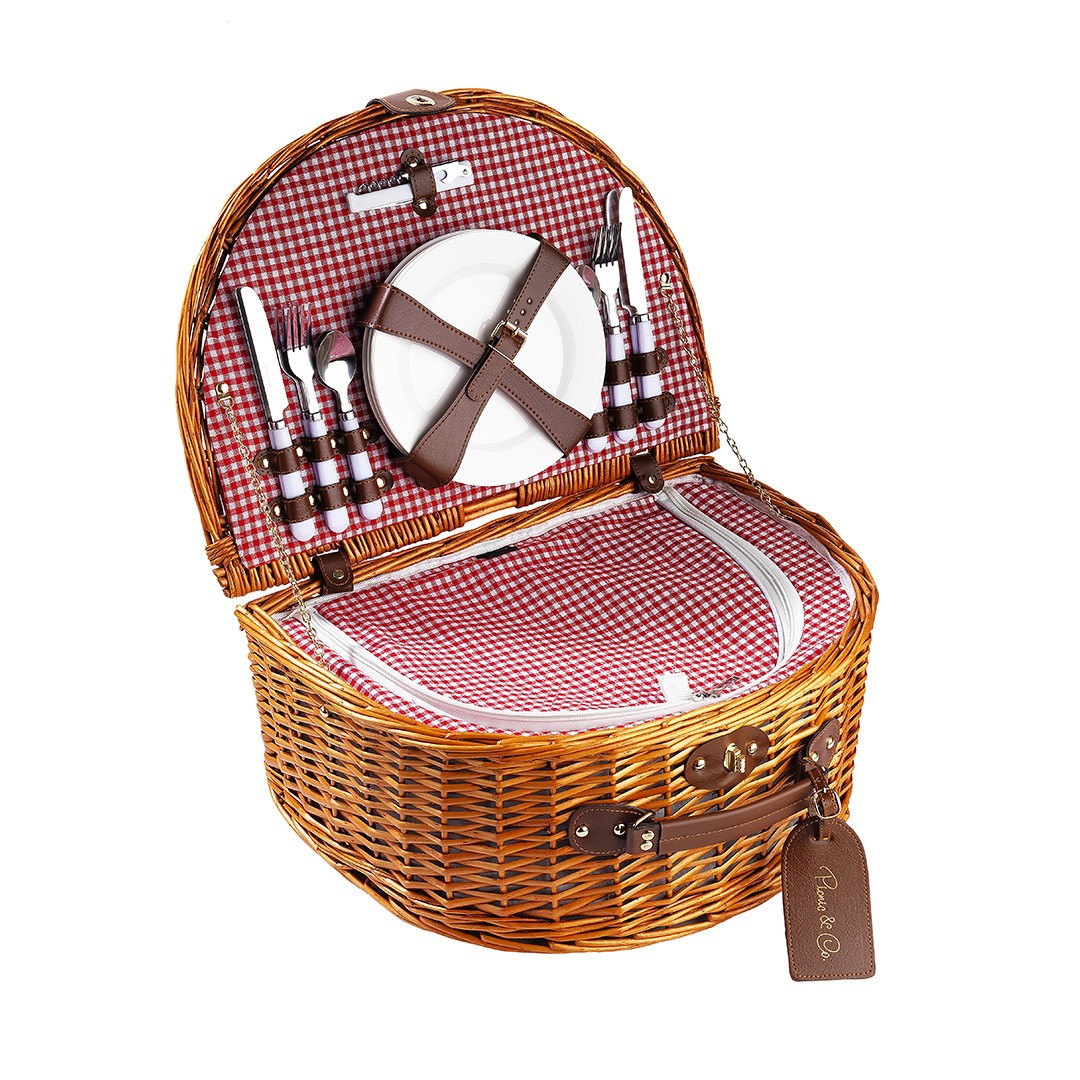 4 Kişilik Pötikare Desenli Yarım Ay Piknik Sepeti (NZ-04)