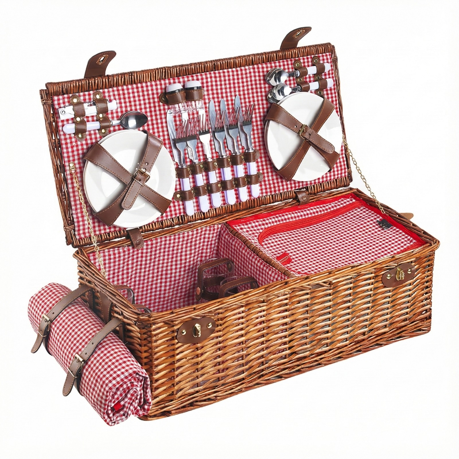 6 kişilik Kırmızı Pötikare Desenli Piknik Sepeti (NZ-27)