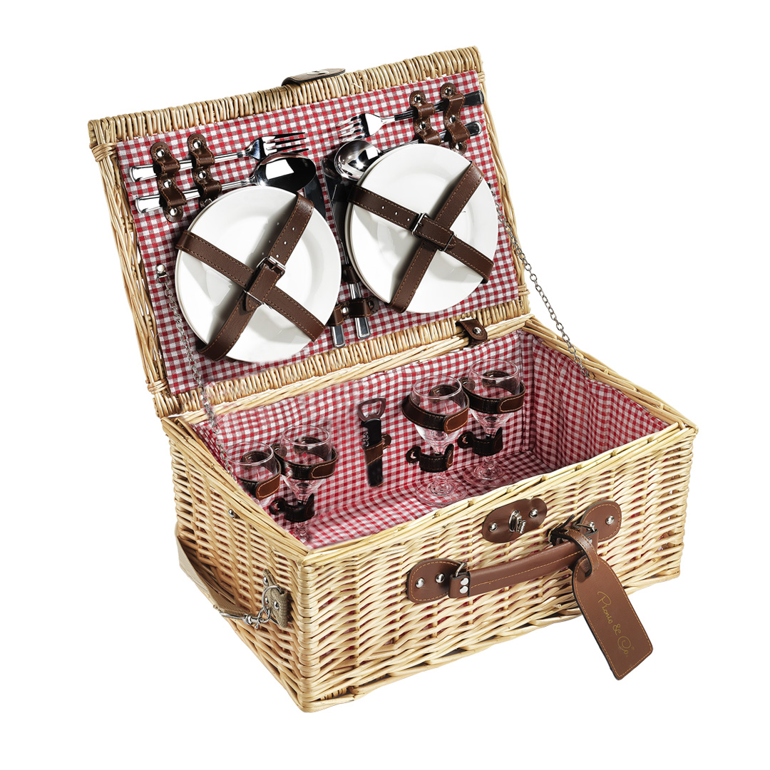 4 Kişilik Kırmızı Pötikare Desenli Piknik Sepeti (NZ-31)